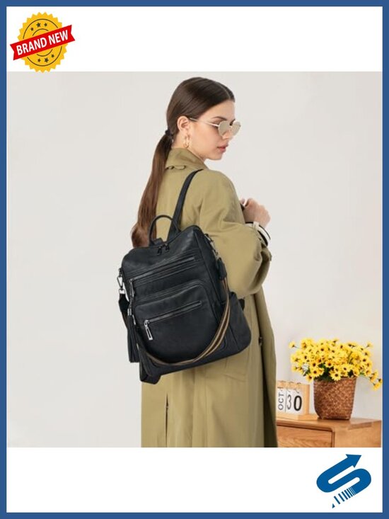Vegan Leather Backpack Purse for Women with Adjustable Shoulder Strap | Water main image 2